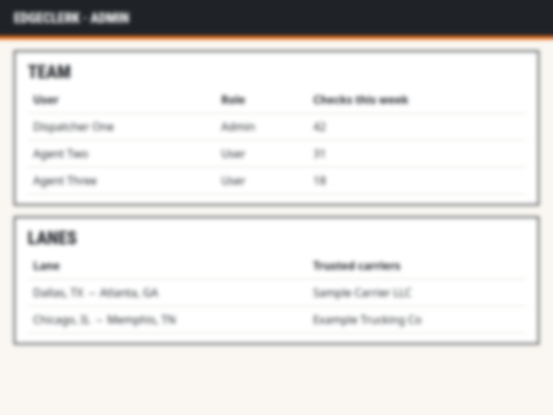Admin page with team members and lanes (sample data)